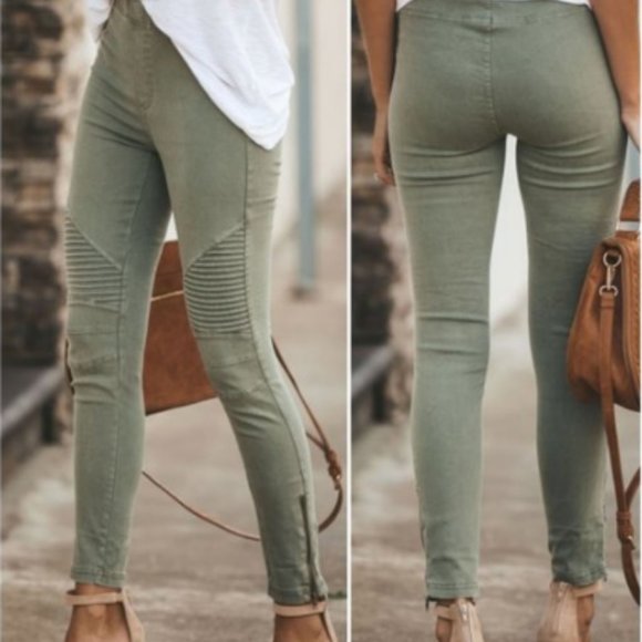 green moto jeggings